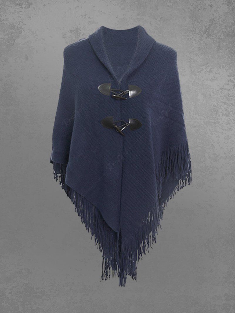 Gothic Turn-down Collar Duffle Button Tassel Solid Asymmetric Crochet ...