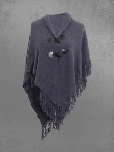 Gothic Turn-down Collar Duffle Button Tassel Solid Asymmetric Crochet Cape Cloak