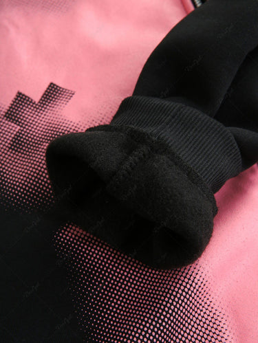 Gothic Ombre Cross Two Tone Print Full Zipper Long Sleeves Fleece Lining Hooded Coat