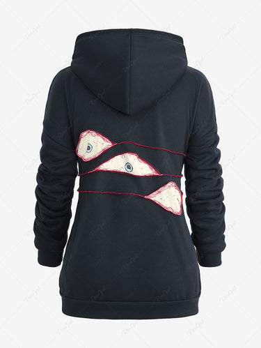 Gothic Eye Graphic Topstitching Pullover Long Sleeve Fleece Lining Hoodie