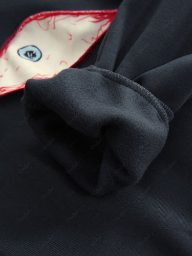 Gothic Eye Graphic Topstitching Pullover Long Sleeve Fleece Lining Hoodie