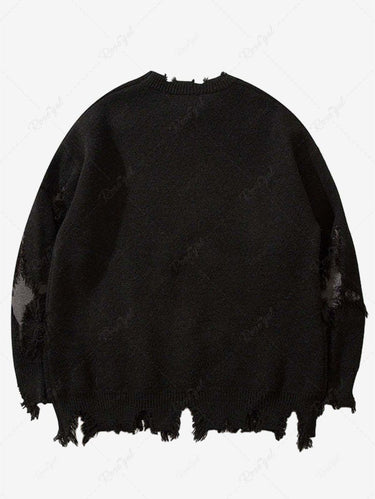 Gothic Skull Print Ripped Long Sleeves Pullover Sweater