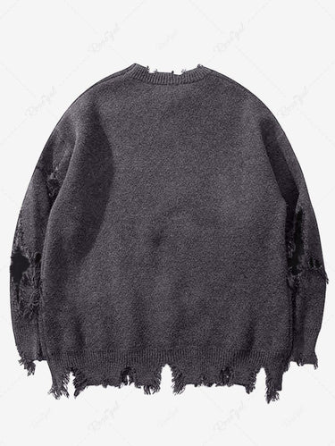 Gothic Skull Print Ripped Long Sleeves Pullover Sweater