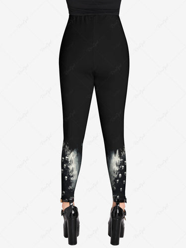Gothic Plus Size Distressed Skull Christmas Tree Print Leggings
