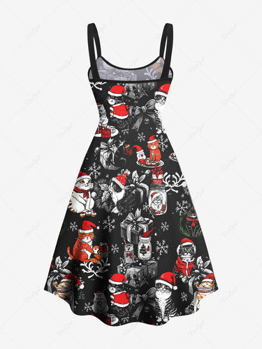 Gothic Plus Size Christmas Hat Elk Gift Santa Claus Cat Snowflake Print A Line Tank Dress Black / Xs Gothic Plus Size Christmas Hat Elk Gift Santa Claus Cat Snowflake Print A Line Tank Dress Black / Xs