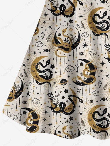 Gothic Plus Size Snake Moon Cloud Floral Print Crisscross A Line Cami Dress