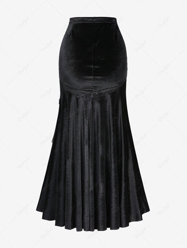 Gothic Rose Flower Jacquard Embroidery Applique Peplum Hem Skirt