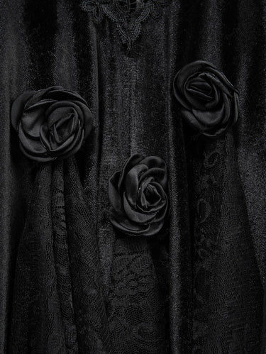Gothic Rose Flower Jacquard Embroidery Applique Peplum Hem Skirt