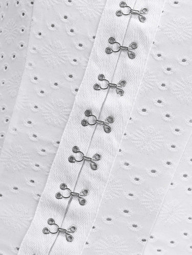 Gothic Pointelle Hollow Out Jacquard Embroidered Lace Trim Peplum Hem Hook and Eye Tank Top