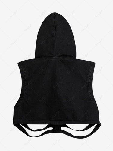 Gothic Skeleton Ladder Cut Out Buttons Denim Hooded Vest For Men