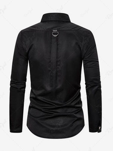Gothic PU Strap Rivet Ring Long Sleeve Turn-down Collar Shirt For Men