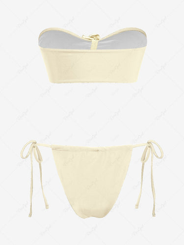 Gothic Rose Flower Solid Bandeau String Bikini Set