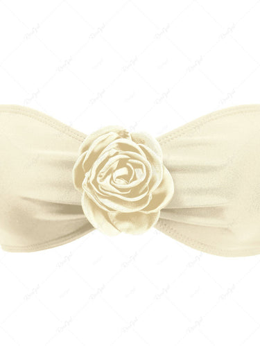 Gothic Rose Flower Solid Bandeau String Bikini Set