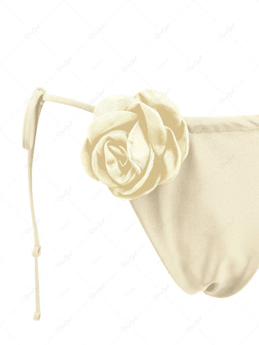 Gothic Rose Flower Solid Bandeau String Bikini Set