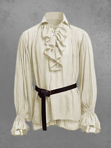 Ruffles Lettuce Collar Lace Up Renaissance Shirt For Men