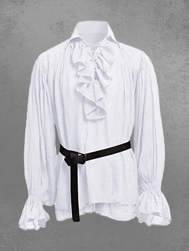 Ruffles Lettuce Collar Lace Up Renaissance Shirt For Men