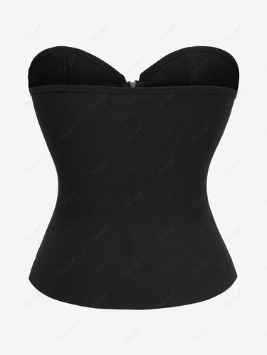 Gothic PU Strap Buckle Grommet Rivet Full Zipper Corset