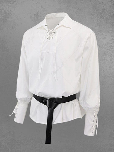 Gothic Turn-down Lace Up Solid Vintage Long Sleeves Shirt For Men