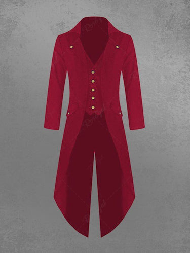 Gothic 100% Cotton Turn-down Collar Button Solid Split Long Sleeves 2 in 1 Vintage Punk Party Trench Coat For Men