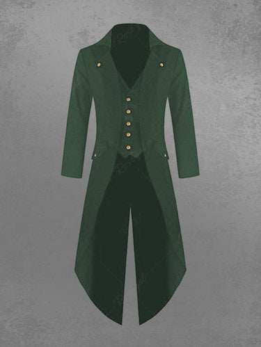 Gothic 100% Cotton Turn-down Collar Button Solid Split Long Sleeves 2 in 1 Vintage Punk Party Trench Coat For Men