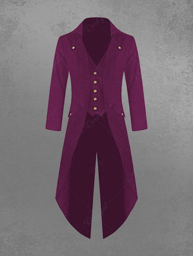 Gothic 100% Cotton Turn-down Collar Button Solid Split Long Sleeves 2 in 1 Vintage Punk Party Trench Coat For Men