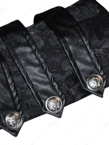 Gothic Punk Floral Jacquard Embroidered PU Panel Buttons Cross Zipper Asymmetric Cape Sleeves Hooded Coat For Men