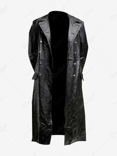 Gothic Turn-down Collar Double Breasted PU Panel Pockets Split Back Coat For Men