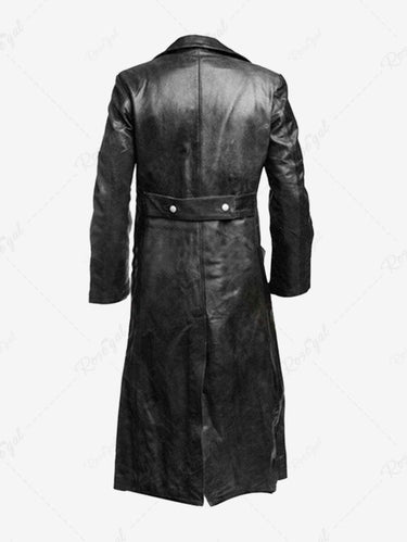 Gothic Turn-down Collar Double Breasted PU Panel Pockets Split Back Coat For Men