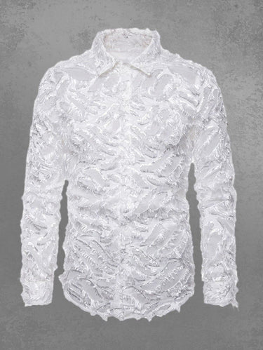 Gothic 3D Feather Turn-down Collar Button Long Sleeve Shirt For Men