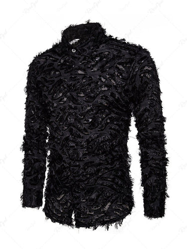 Gothic 3D Feather Turn-down Collar Button Long Sleeve Shirt For Men