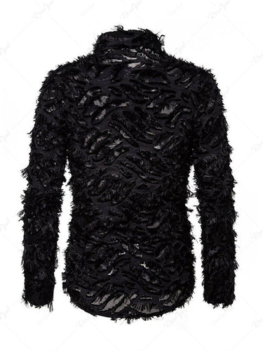 Gothic 3D Feather Turn-down Collar Button Long Sleeve Shirt For Men