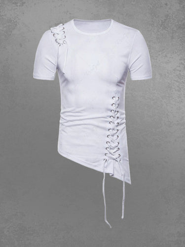 Gothic Lace Up Asymmetric Solid T-shirt For Men