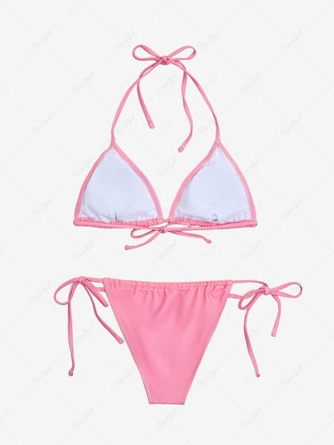 Gothic Angel Letter Cupid Print Halter Backless Valentines String Bikini Set