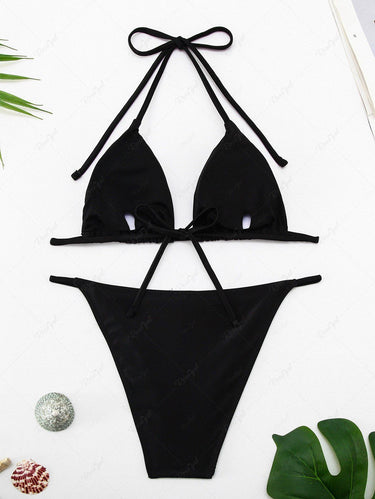 Gothic Glitter Rhinestone Skulls Halter Backless Bikini Set