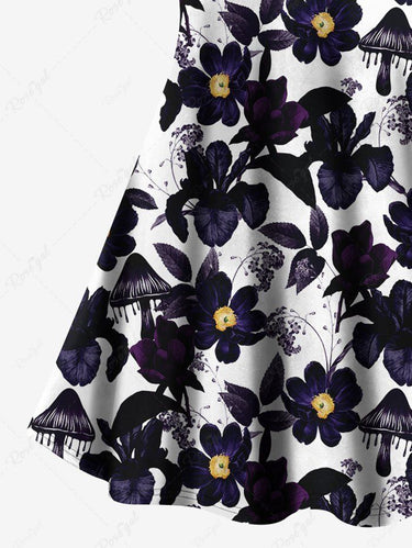 Gothic Plus Size Ink Painting Floral Mushroom Print Crisscross A Line Cami Dress