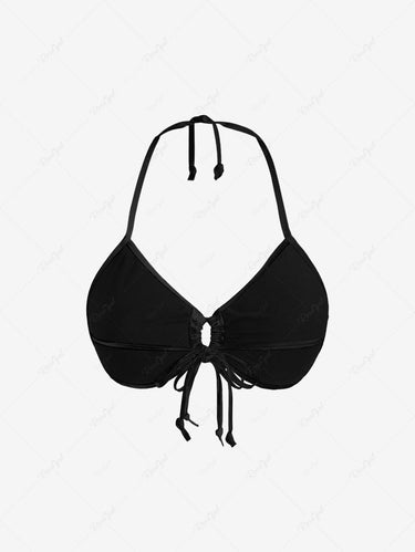 Gothic Skull Flower Print Cinched Halter Backless Bikini Set