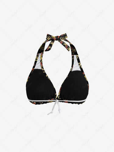 Gothic Squid Octopus Mushroom Print Plunging Halter Backless Bikini Set