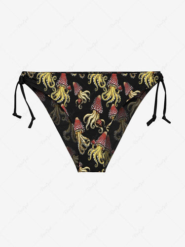 Gothic Squid Octopus Mushroom Print Plunging Halter Backless Bikini Set