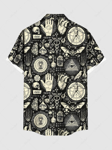 Gothic Plus Size Skull Skeleton Hand Mysterious Magic Totem Print Button Pocket Shirt For Men