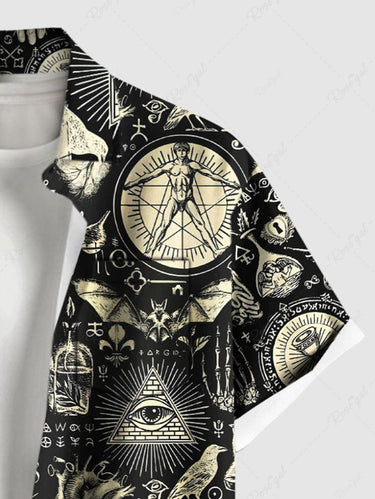Gothic Plus Size Skull Skeleton Hand Mysterious Magic Totem Print Button Pocket Shirt For Men