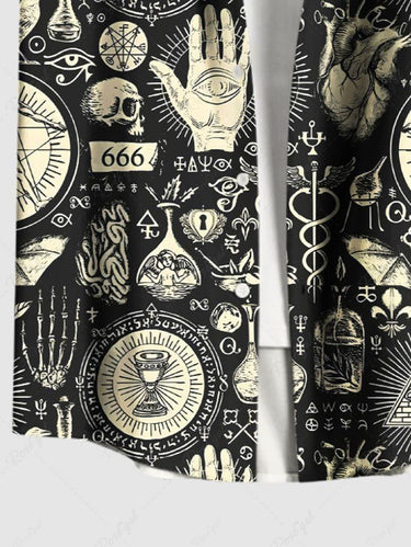 Gothic Plus Size Skull Skeleton Hand Mysterious Magic Totem Print Button Pocket Shirt For Men