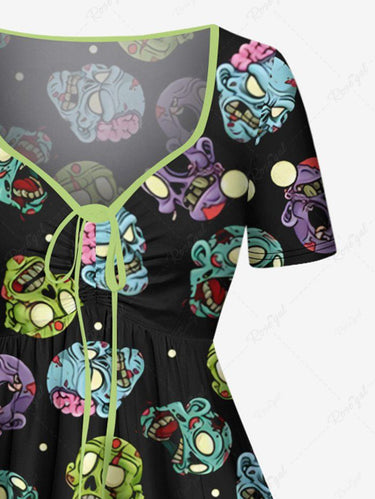 Gothic Plus Size Skull Monster Spotted Print Cinched A Line Dress