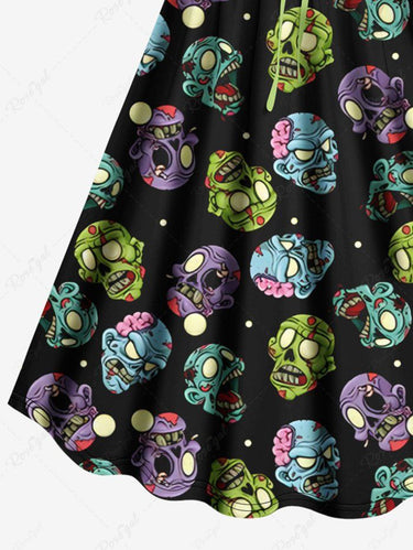 Gothic Plus Size Skull Monster Spotted Print Cinched A Line Dress