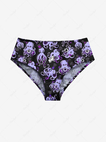 Gothic Octopus Print Lace Up Braided Hollow Out Tankini Swimsuit