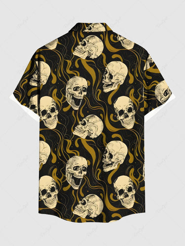 Gothic Plus Size Skull Smoke Print Button Pocket Shirt For Men