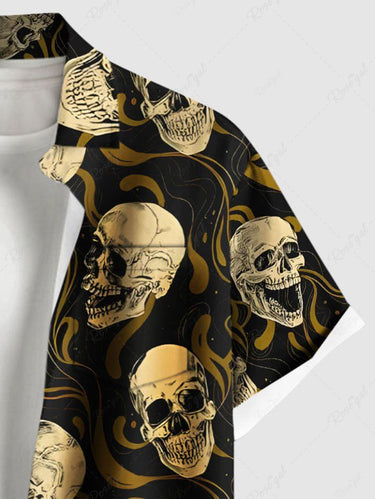 Gothic Plus Size Skull Smoke Print Button Pocket Shirt For Men
