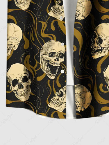 Gothic Plus Size Skull Smoke Print Button Pocket Shirt For Men