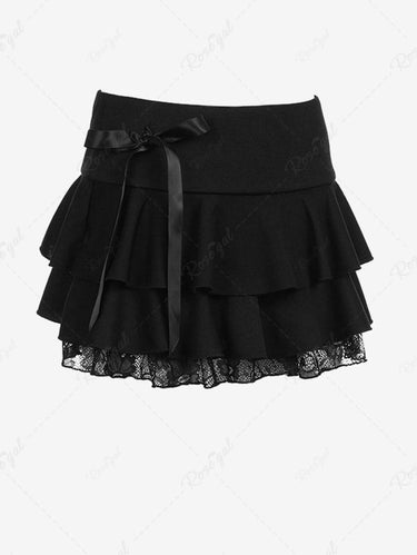 Gothic Bowknot Lace Patchwork Layered A Line Mini Skirt