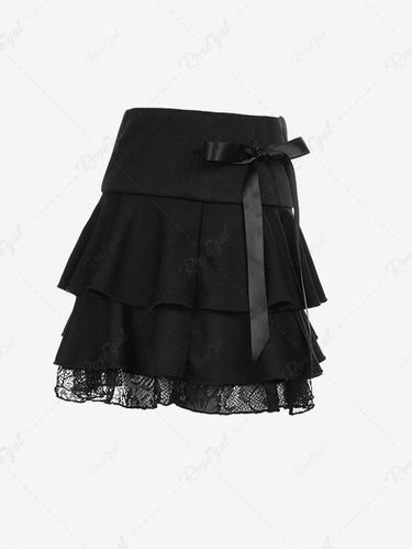 Gothic Bowknot Lace Patchwork Layered A Line Mini Skirt