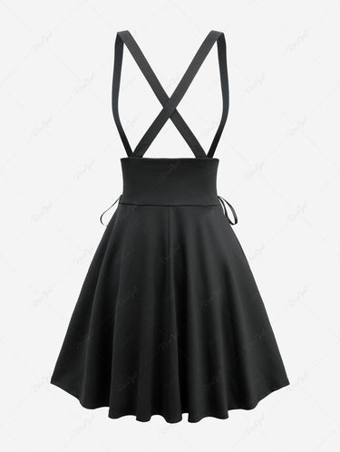 Gothic Heart Buckle Decor Lace Up Grommet Crisscross A Line Suspender Skirt